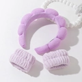 Plush light purple sponge headband and wristbands set for skincare and face washing - Purple Headband And Wristbands Set