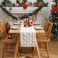 Cream white knitted Christmas table runner featuring embroidered sequin tree pattern - Cream Rice