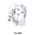 Waterproof temporary tattoo sticker with blue wolf and orchid watercolor design TH-269 - Th-269 / 210*148mm