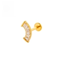F136 titanium golden curved ear stud featuring clear trapezoid zircon stone inlay - 1.2*6mm / Scallop Gold