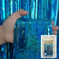 Rideau à franges métallisées bleu laser pour décors de fête avec finition macaron brillante - 1*2 Mètres / Bleu Clair Laser