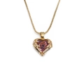 Elegant gold-plated heart necklace for women featuring pink zircon and micro-pave crystals - Single Layer Pink Zircon Heart / Gold/Pink Heart