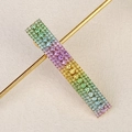 Rainbow crystal hair clip with multi-colored rhinestones on gold-tone metal base - 17# Tri-color