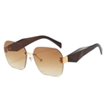 Fashionable rimless square sunglasses with brown gradient lenses and geometric chunky temples - Gold Frame Gradient Tea Lens