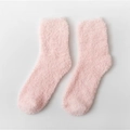 Pink coral fleece mid-calf socks for women featuring warm and soft plush texture - One Size / White Pink