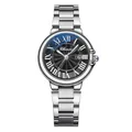 Men's business quartz watch with silver stainless steel strap and black Roman numeral dial - Silver Case Black Dial Women