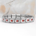 Detailed macro view of Italian modular charm bracelet links with heart enamel art - Arrow Double Heart-Red Black (18 Links)