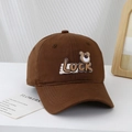 Close-up of deep brown cotton baseball cap with Luck bear embroidery and twill texture - 54cm (3-8 Years) / Brown