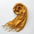 Bright yellow lightweight fringed scarf for women with soft texture in circular layout - Ginger Yellow