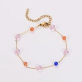 Golden chain bracelet featuring pink flower beads and orange crystal spheres on white background - Light Pink - Bracelet
