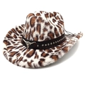 Western leopard print faux fur cowboy hat with plush texture and silver longhorn stud detail - M (56-58cm) / Straight Top / Beige