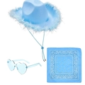 Set cappello da cowboy azzurro 3 pezzi con occhiali a cuore e bandana paisley - Set 3 Pezzi Filo d'Argento Celeste