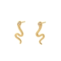 Golden snake-shaped S925 silver earrings with sparkling cubic zirconia inlay - Style E Stud (Yellow Gold)