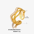 Anillo ajustable de acero inoxidable dorado con esmalte blanco y diseño ondulado - Abierto Ajustable / Línea Dorada (Esmalte Blanco) / Dorado