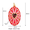 Oval gold-plated pendant with pink enamel starburst and red heart zircon stone - Red/Pink-Oval Heart Radial Pattern