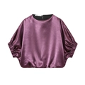 Elegant purple satin short-sleeve top with smooth texture on a clean white background - XS / Purple Top