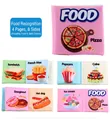 Detail view of 4-page soft baby cloth book showing colorful food illustrations and English names - Food Cognition