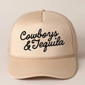 Beige trucker hat with Cowboys & Tequila print and breathable mesh design - One Size / Khaki