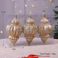 Three gold onion-shaped Christmas ornaments with glitter stripes in a 17x9cm clear box - 3 Piece Set / Gold Tapered Large