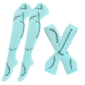 Sally Nightmare cosplay accessories set with stitch-patterned socks and fingerless gloves - Mint Blue Set (Hand+Foot)
