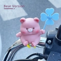 Cute pink bear handlebar ornament with blue windmill and yellow clip for bikes - 2354C Bear Windmill (with Strap)