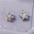 Elegant silver star snowflake stud earrings with sparkling zircons in a purple jewelry box - Silver Snowflake Rhinestone