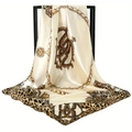 Beige leopard print satin silk square scarf with golden chain pattern on display - 90x90cm / Beige