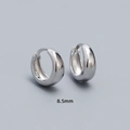 Polished S925 sterling silver hoop earrings in silver finish, 8.5mm minimalist style - 8.5MM / White Gold
