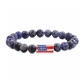 Detailed close-up of beaded bracelet featuring blue sodalite stones and USA flag bead - Sodalite Long
