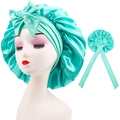 Mint green satin sleeping cap with large decorative bow and adjustable ribbon tie - Cross-Mint Green