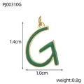 Detailed view of dark green enamel letter G pendant with gold plating and dimensions - Letter G-Green
