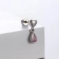 Silver titanium heart stud earring featuring a pink teardrop gemstone pendant - Heart Water Drop Style (A36-1#)