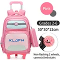 Pink rolling school bag for girls grade 2-6 with pencil case and two wheels set - Pink (with 2-Wheel Trolley)
