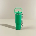 Mini green tumbler keychain accessory with silver metal handle and sturdy lobster clasp - New Portable Green