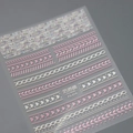 5D embossed nail art stickers FS-074 with pink textured weave and white heart patterns - Pink Woven & Heart Leaves Pattern (FS-074)