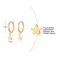 Polished gold stainless steel hoop earrings with hanging star charms and 17mm size detail - Gold Star Hoop Earrings