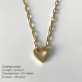 Collier élégant avec pendentif cœur en acier inoxydable plaqué or 14K et maille trombone - Collier Fermoir Coeur Or 14K (XNL0015-2)