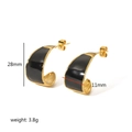 Minimalistische 18K vergoldete Edelstahl-Emaille-Ohrringe mit strukturierter Innenseite - Schwarzer Emaille-Tropföl-Stil (TE6258-BK)