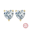 Golden heart-shaped zircon earrings in 925 sterling silver with three-prong setting - APE59-14K-Gold Heart 3-Prong
