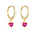 Elegantes pendientes de aro en plata S925 dorada con circón de corazón magenta - Plata 925 / Amarillo