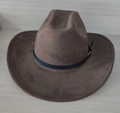 Cappello da cowboy in pelle scamosciata marrone scuro con tesa curva e cinturino nero - M (56-58cm) / Stile Fibbia in Metallo Marrone Scuro (03) / Marrone Scuro