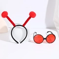 Red insect accessory set featuring a fuzzy ball headband and honeycomb lens glasses - Red Ball Red Ring Headband + Glasses