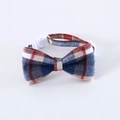 British plaid pet collar with red and blue checkered bowtie and white plastic buckle - Denim Blue Plaid Bow Tie / S (17-32cm)