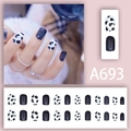Short square press-on nails with cow print pattern and dark blue color block A693 - Black White Cow Print (A693)