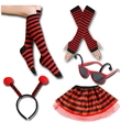 Ladybug costume set with striped socks, arm warmers, headband, glasses and tutu skirt - Style 7 Ladybug 5-Piece Set