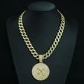 Iced out gold Cuban link chain with Sagittarius zodiac pendant for men fashion - Sagittarius with 18inch Cuban Chain / Gold