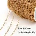 14k gold plated stainless steel paperclip chain 4x12mm for DIY jewelry making - Long Link Chain (H0291) / 4.0mm (2 Meters/Pack) / Gold