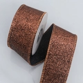 Brown glitter Christmas ribbon roll with sparkling metallic sequins and finished edges - 4cm / Coffee