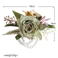 Dusty green artificial rose wrist corsage with white pearl bracelet for wedding events - Wrist Corsage / Green