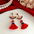 Orecchini a ventaglio dorati con nappa rossa festosa e perle in stile cinese - Nappa a Forma di Ventaglio (25# Ago d'Argento-Oro-Nappa a Ventaglio Rossa)
